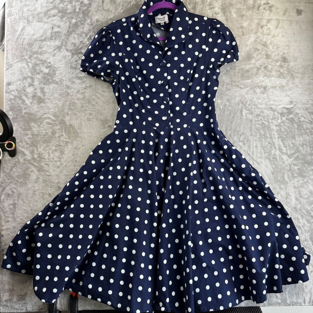 Magnolia Place Dress Womens 2XL Navy Polka Dot Retro Swing Fit Flare (1821)
